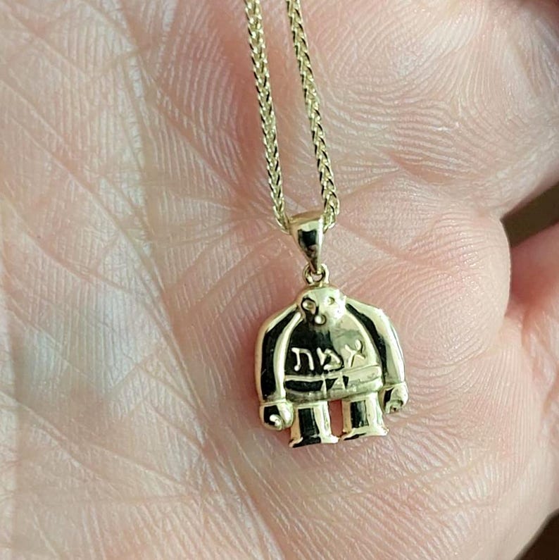 Dainty 14K Solid Gold Personalized Golem Guardian Pendant. Jewish Protection Amulet Necklace. Large and Small Sizes. Customized Hebrew Emet Engraved Charm. Golem of Prague Judaica Jewelry. Recycled Gold. Statement Pendant Only or with Chain. Gift for Him Her. Gold Pendant.