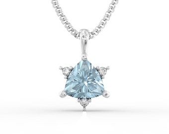 Collar de estrella de diamantes y aguamarina * Colgante de estrella judía de oro de 14 quilates * Regalo con piedra natal de marzo