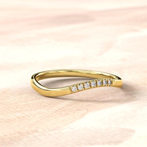Alliance diamant vague en or massif 14 carats, anneau incurvé minimaliste en métal or blanc massif, rehausseur de bague incurvée, cadeau bijoux de mariée