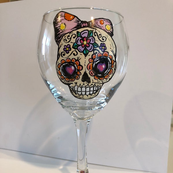 Beautiful Skull Glass, Hand Painted, Colorful with Extreme Detail, So Cute.