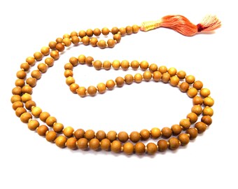 Sandalwood Mala Necklace, 108 Knotted Prayer Beads, Hindu Buddhist Rosary