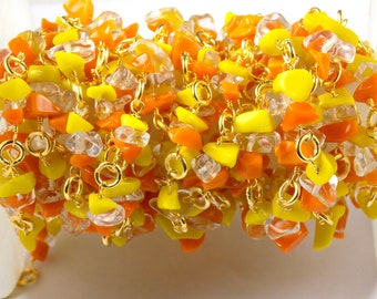 Chips Hydro Stone, Brass Ring Rosary , Wire Wrapped Rosary Chain , Chips Beaded Chain