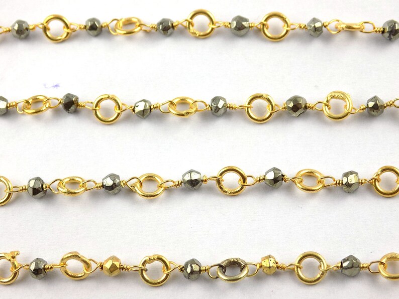 5 Feet,10 Feet Natural Pyrite Faceted Beads With 5mm Brass Ring Wire Rosary Silver /& 24k Gold Plated Rosary Beaded Chain Rosary Chain