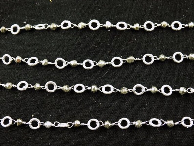 5 Feet,10 Feet Natural Pyrite Faceted Beads With 5mm Brass Ring Wire Rosary Silver /& 24k Gold Plated Rosary Beaded Chain Rosary Chain