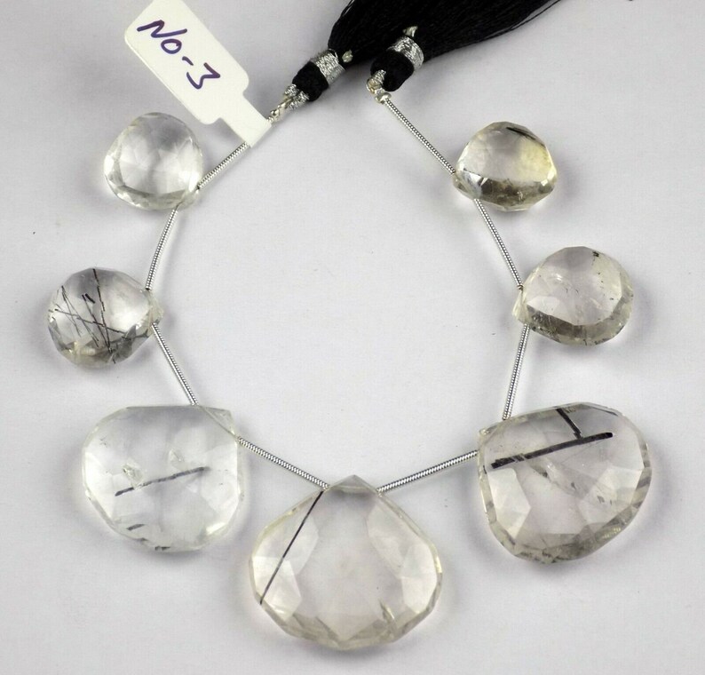 Top Rarest Shapes 1 Strand Rare Black Rutile Heart Shape Briolette Gemstone 7