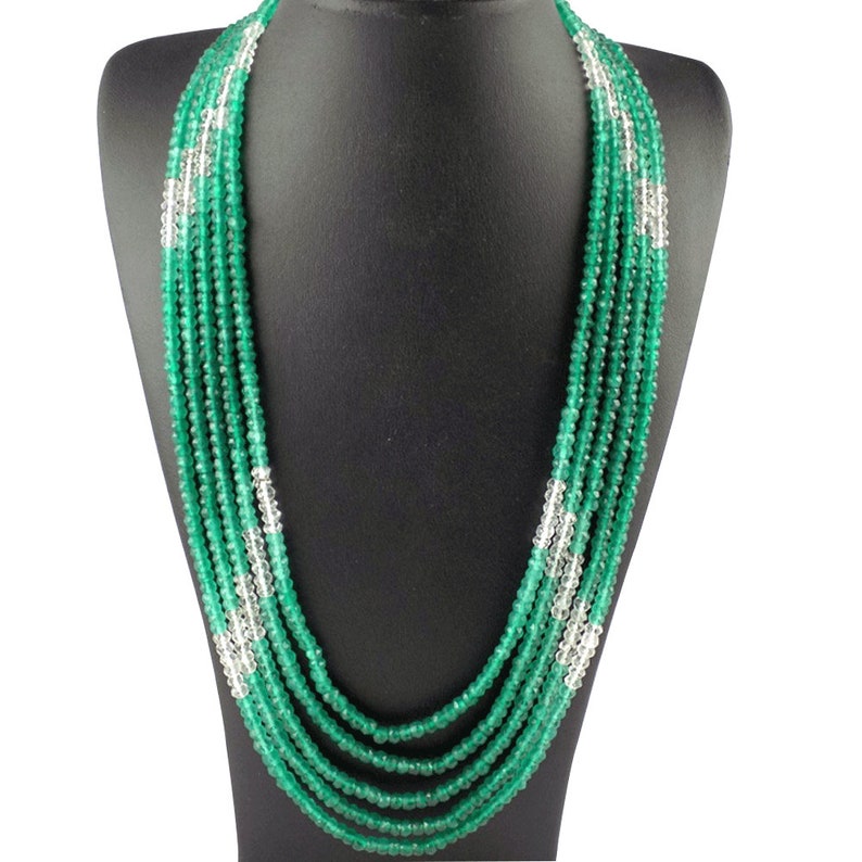 Women Fashionable Necklace 5 Strands Natural Green Onyx Gemstone Faceted Beads 3.5-4mm Rondelle Necklace 16 Gemstone Green Onyx Necklace