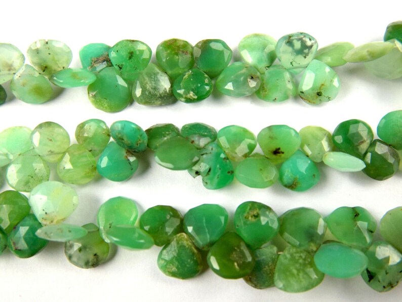 Natural Chrysoprase Heart Faceted Briolette 9 Inch Long