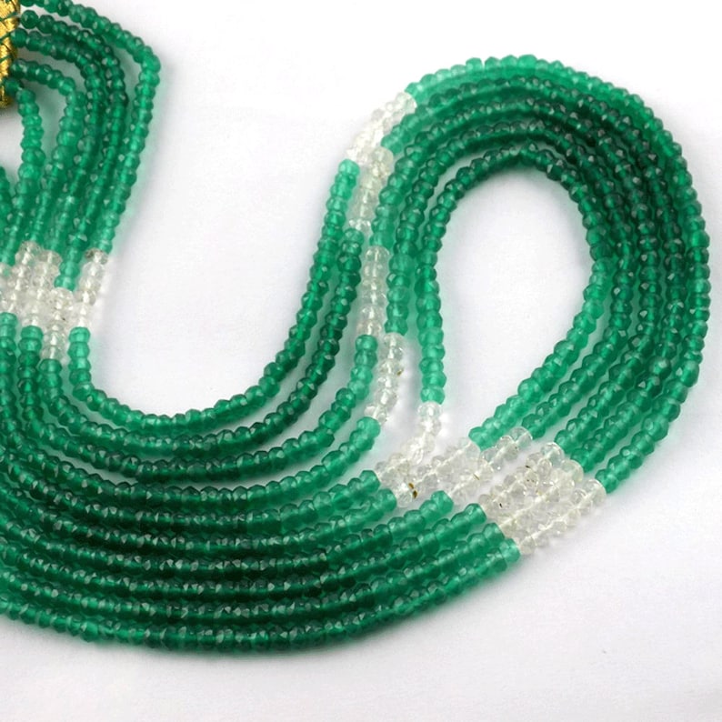 Women Fashionable Necklace 5 Strands Natural Green Onyx Gemstone Faceted Beads 3.5-4mm Rondelle Necklace 16 Gemstone Green Onyx Necklace