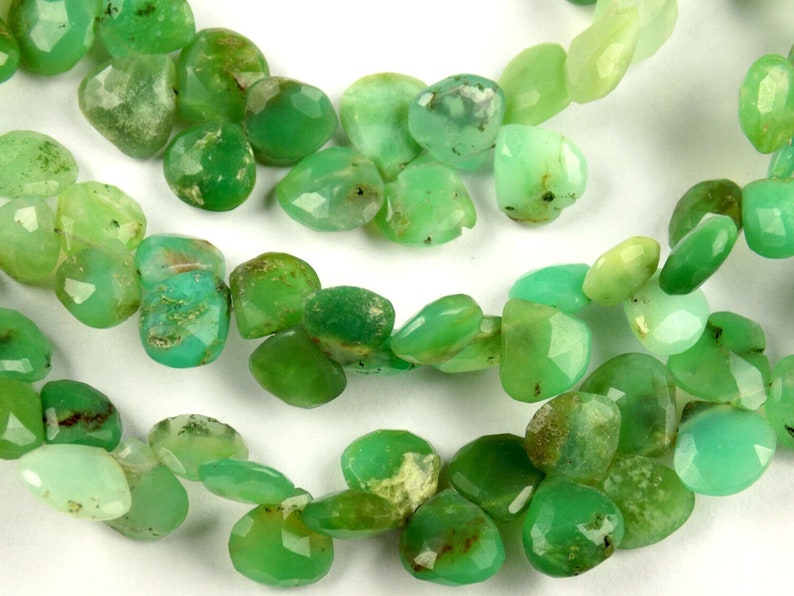 Natural Chrysoprase Heart Faceted Briolette 9 Inch Long