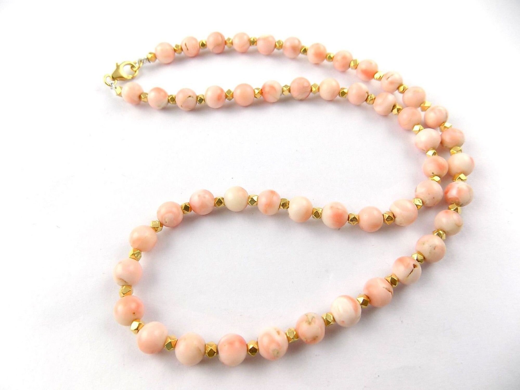 Natural Pink Coral Gemstone Necklace 7mm 925 sterling Silver Etsy