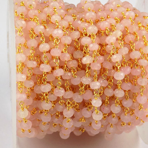 10 Pieds Quartz Rose Calcédoine Charmante Facette 4-4.5mm Pierre Précieuse Perles Perles Chaîne Bijoux Fabrication Perles Perles
