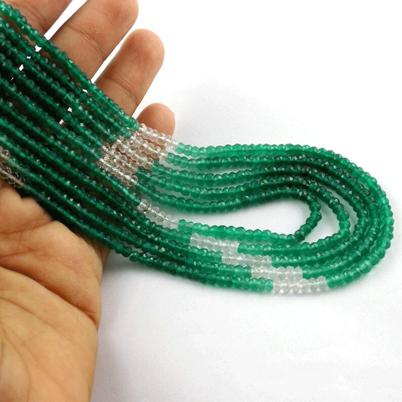 Women Fashionable Necklace 5 Strands Natural Green Onyx Gemstone Faceted Beads 3.5-4mm Rondelle Necklace 16 Gemstone Green Onyx Necklace