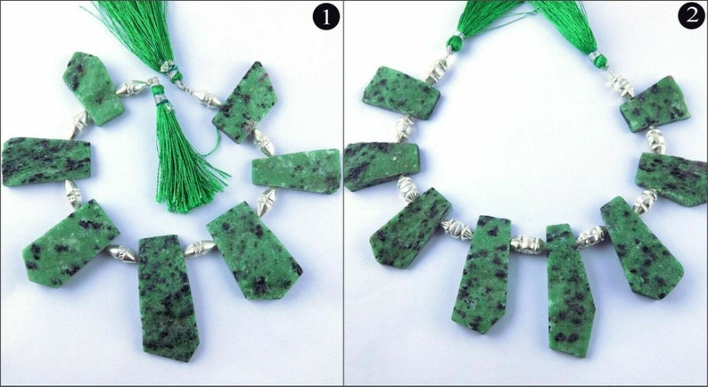 natural green ruby zoisite flat slice top drilled uneven shape briolette 9 inch long