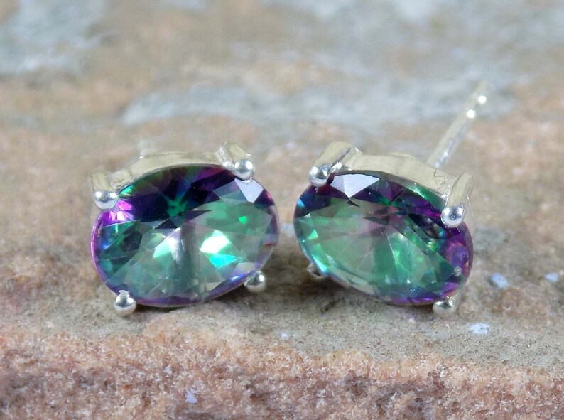 Stud Earring 7x9mm,8x10mmAmethyst,Citrine,Rainbow Moonstone,Red Onyx,Garnet,Mystic Quartz,Blue Topaz,Smoky,Iolite,Labradorite,Light Amethyst