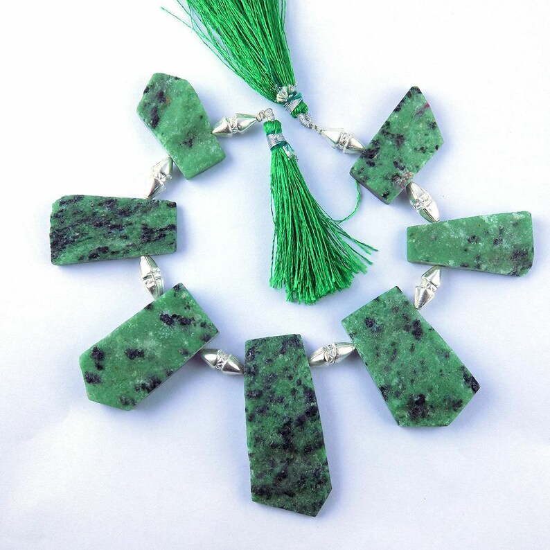 natural green ruby zoisite flat slice top drilled uneven shape briolette 9 inch long