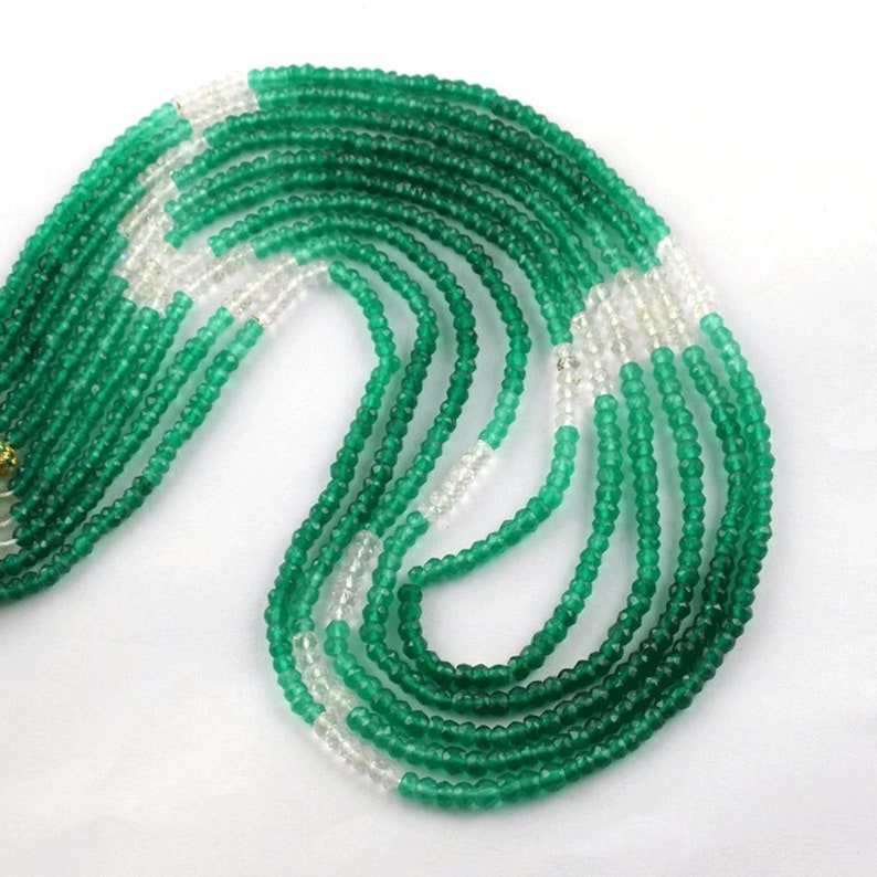 Women Fashionable Necklace 5 Strands Natural Green Onyx Gemstone Faceted Beads 3.5-4mm Rondelle Necklace 16 Gemstone Green Onyx Necklace