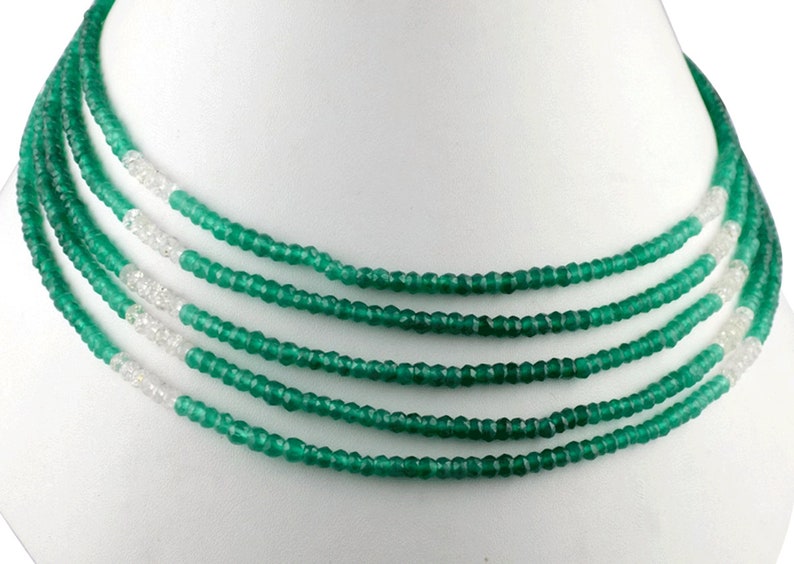 Women Fashionable Necklace 5 Strands Natural Green Onyx Gemstone Faceted Beads 3.5-4mm Rondelle Necklace 16 Gemstone Green Onyx Necklace