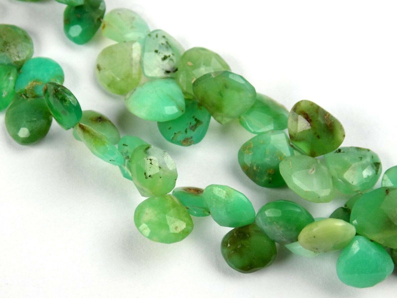 Natural Chrysoprase Heart Faceted Briolette 9 Inch Long