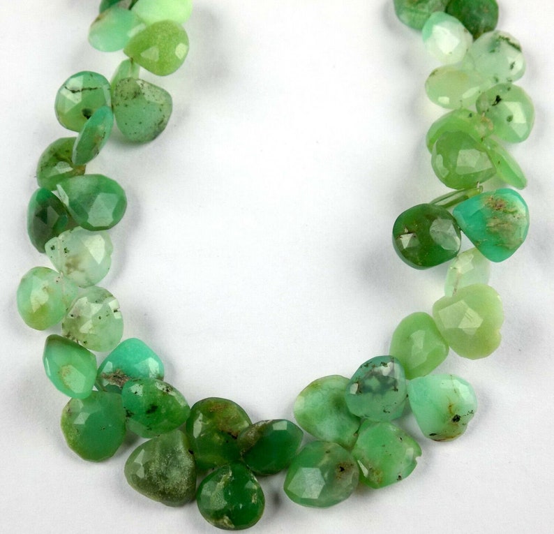 Natural Chrysoprase Heart Faceted Briolette 9 Inch Long