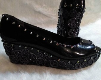 Steampunk Peep Toe Wedges