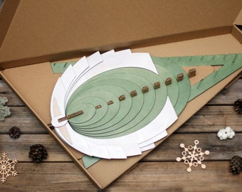 Wooden Christmas tree decoration, silver, green, modern, table top, rustic holiday home and office decoration, Scandinavian, artificial tree