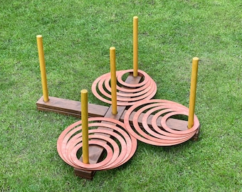 Ring toss outdoor yard with 15 plywood rings, wooden game, oversized yard game, wedding lawn game, birthday yard game, party game.