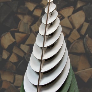 Wooden Christmas tree decoration, silver, green, modern, table top, rustic holiday home and office decoration, Scandinavian, artificial tree image 6