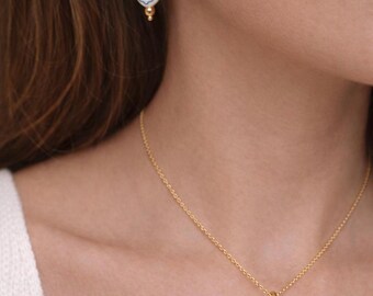 Gold Heart Jewelry Set – 18K Gold Plated Necklace & Earrings – Blue Bow Heart Charm – Hypoallergenic – Waterproof – 18”.