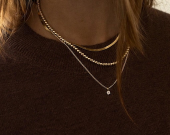 Handmade 18k Gold Plated Ball Bead Necklace: Classic Delicate Chain