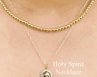 18K Gold Plated Clip Chain Necklace: Holy Spirit Pendant, Religious Jewelry