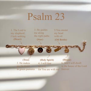 Psalm 23 Adjustable Handmade Charm Bracelet, 18K Gold Plated Paperclip Chain, Faith Jewelry.
