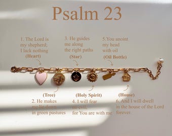 Psalm 23 Adjustable Handmade Charm Bracelet, 18K Gold Plated Paperclip Chain, Faith Jewelry.