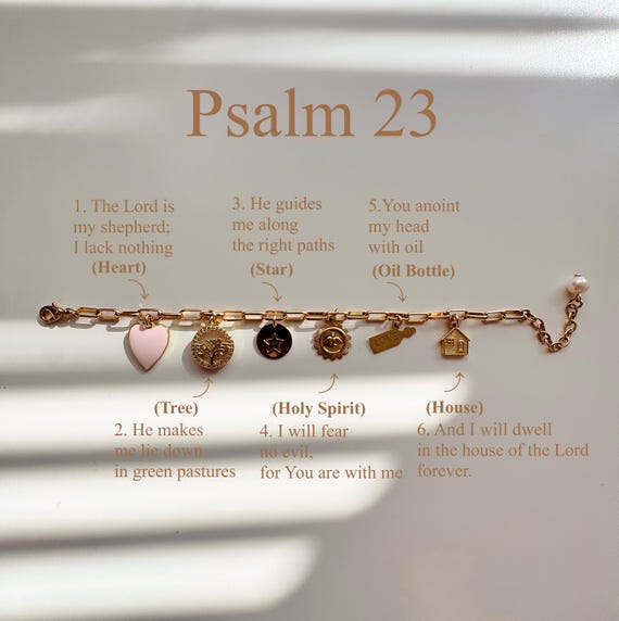 Psalm 23 Adjustable Handmade Charm Bracelet, 18K Gold Plated Paperclip Chain, Faith Jewelry.