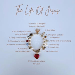 Handmade Life of Jesus Charm Bracelet: Freshwater Pearls & Gold Accents image 3