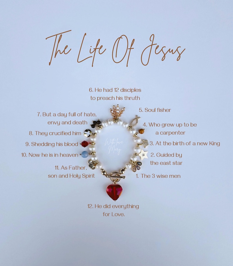 Handmade Life of Jesus Charm Bracelet: Freshwater Pearls & Gold Accents image 3