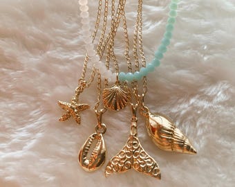 Collar con dije de playa chapado en oro de 18 quilates – Joyería ajustable de verano