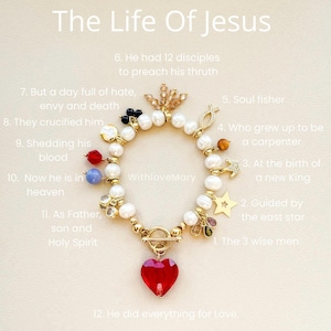 Handmade Life of Jesus Charm Bracelet: Freshwater Pearls & Gold Accents image 1