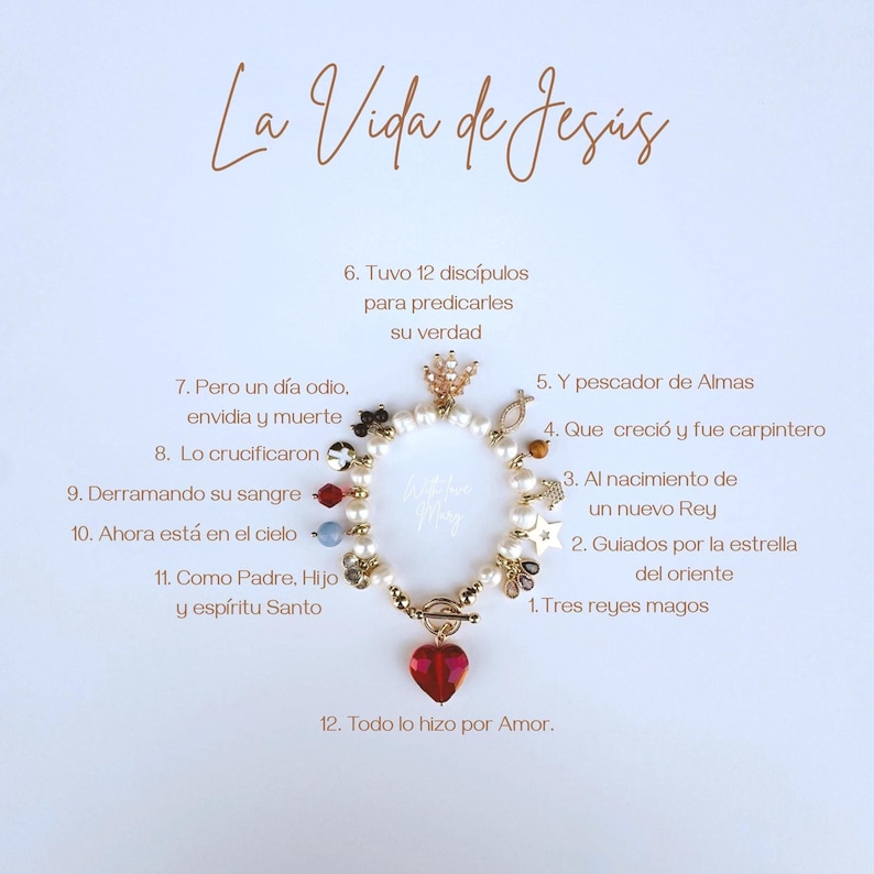 Handmade Life of Jesus Charm Bracelet: Freshwater Pearls & Gold Accents image 2