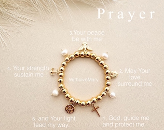 Pulsera elástica de perlas de agua dulce chapada en oro de 18k: Joyería cristiana