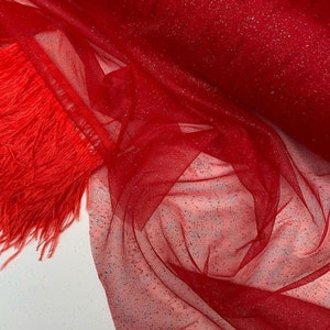 Red Glitter Tulle 3.2 yard width Red glued glitter tulle fabric Red Glitter Tulle Shimmer fabric by roll Wedding dress Shimmer Tulle