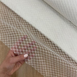 Ivory glitter rhombus tulle fabric Ivory glitter Tulle fabric Sparkling tulle Rhombus Tulle fabric Ivory tulle fabric with glitter rhombus