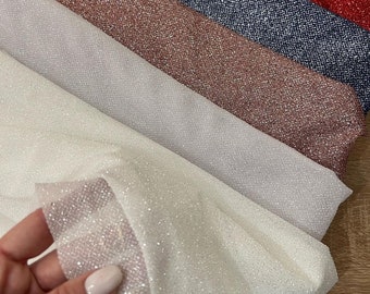 White Glitter fabric Stretch by yard Ivory glued glitter lace fabric Stretch White Glitter Fabric Glitter fabric by the roll Wedding fabric