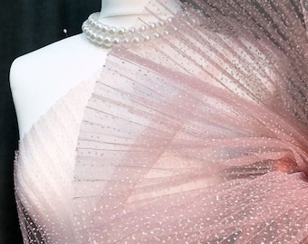 Blush Wedding pleated glitter tulle fabric Pleated glitter tulle mesh fabric Glitter tulle fabric by the yard