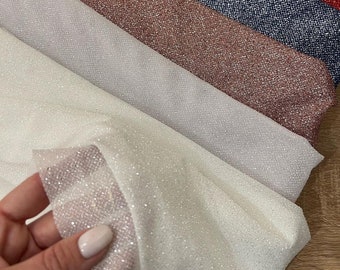 White Stretch Glitter fabric by yard Ivory Shining glitter lace fabric Stretch White Glitter Fabric Glitter fabric by roll Wedding fabric