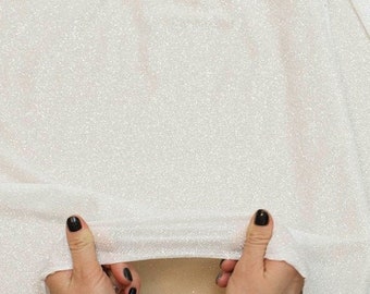 White Glitter fabric Stretch by yard Ivory glued glitter lace fabric Stretch White Glitter Fabric Glitter fabric by the roll Wedding fabric