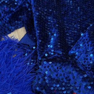 Tissu velours paillettes bleu pailleté brillant Paillettes sur tissu velours Paillettes par mètre Tissus au mètre Tissu à paillettes scintillantes