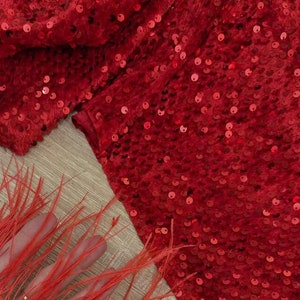 Red Sequins Fabric Sequins on Velvet Sequins Velvet Fabric Sequins by the Yard Fabrics by meter Shimmer Sequin Fabric