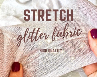 White Glitter fabric Stretch by yard Ivory glued glitter lace fabric Stretch White Glitter Fabric Glitter fabric by the roll Wedding fabric