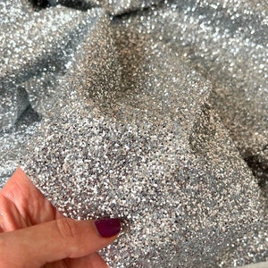 Silver Glitter fabric Wedding dress fabric Silver glued glitter Shining fabric Silver Glitter Fabric Glitter fabric by roll Wedding fabric
