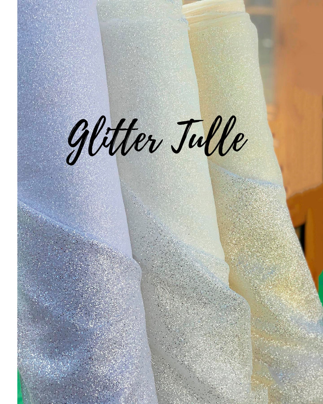 Glitter Fabric by the Yard Ivory Glued Glitter Lace Fabric White